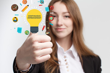 Business, technology, internet and networking concept. Young entrepreneur showing keyword:...