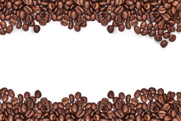 Coffee beans isolated on white background with white space for text in the middle