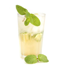 glass with mojito cocktail on a white background
