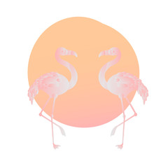 Tropical birds set of flamingo. Exotic rose bird illustrations, jungle tree, trendy art. For print or cover