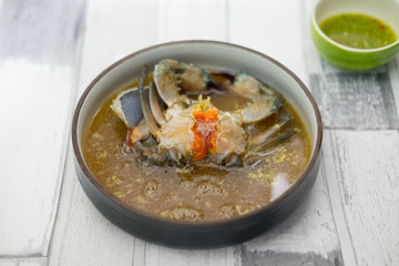 Pickled sea crab eggs in fish sauce, Thai fusion food