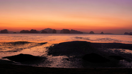 Fototapeta na wymiar Panoramic view of sunrise at Koh Yao Noi island