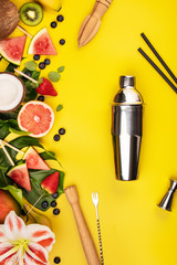 Fruits, berries, tropical plants and bar equipment