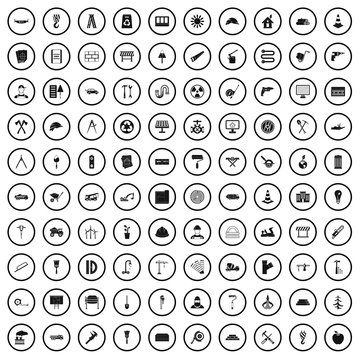 100 construction materials icons set in simple style for any design vector illustration