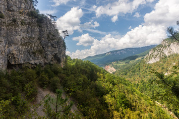 Fototapeta na wymiar Old bridge in Durdevica over river Tara canyon, Montenegro