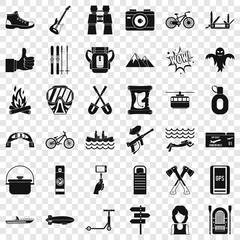 Obraz premium Adventure icons set. Simple style of 36 adventure vector icons for web for any design