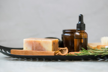 Spa still life with natural soap and essental oil
