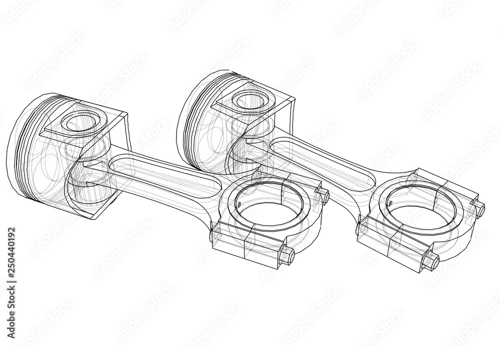 Poster sketch of piston. vector rendering of 3d