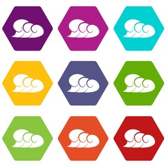 High ocean wave with foam icons 9 set coloful isolated on white for web