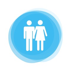 Weißes Symbol von Mann und Frau auf hellblauem Button