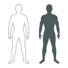 Male human body silhouette and contour. Isolated mens symbols  on white background. Vector illustration