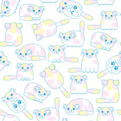 Fototapeta premium Cartoon cute colorful cats seamless pattern