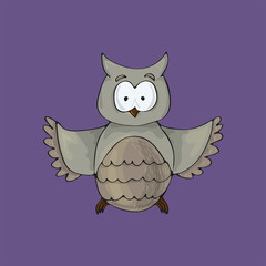 OWL cute on purple background. Isolated cartoon vector character