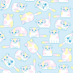 Fototapeta premium Cartoon cute colorful cats seamless pattern