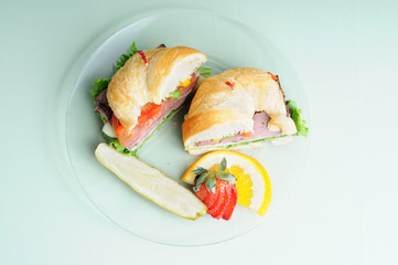 Roast Beef Croissant with Fruit and Pickle - Fresh Lunch Sandwich