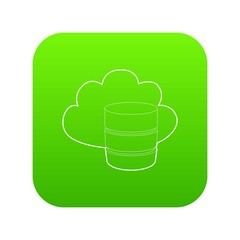 Big cloud database icon green vector isolated on white background