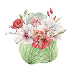 Watercolor flowers set in vintage style.