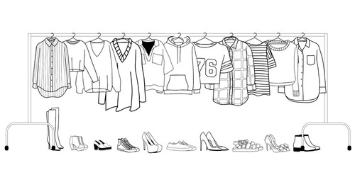 Vector illustration of clothes on a hanger with shoes