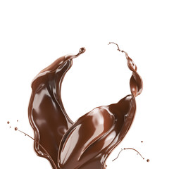 dark chocolate splash isolated on background, Include clipping path. 3d illustration.