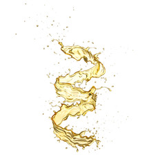 Olive or engine oil splash, golden sunflower oil isolated on white background.