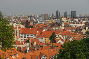 Fototapeta na wymiar Beautiful panorama of Bratislava Downtown.View of day town.Cityscape at twilight.Traveling concept background.The landscape of the old historical city.Architecture,buildings Slovakia,Europe