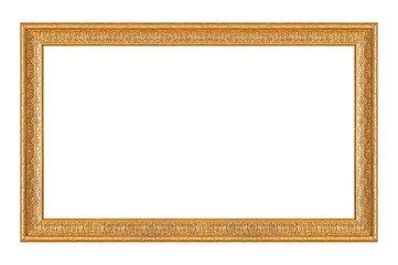 Panoramic golden frame for paintings, mirrors or photo isolated on white background