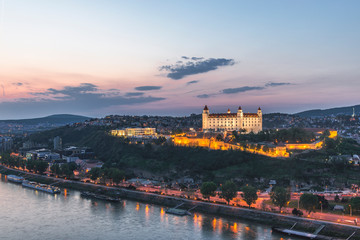 Beautiful panorama of  Bratislava Downtown.View of town during the sunset.Cityscape at twilight.Traveling concept background.The landscape of the old city.Architecture,  buildings Slovakia Europe