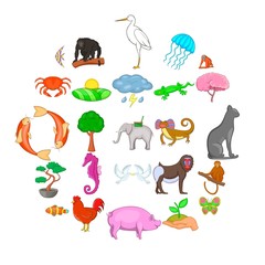 Wild animal icons set. Cartoon set of 25 wild animal vector icons for web isolated on white background