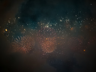 The London New year fireworks display captured from the central Barge on the River Thames