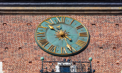 closeup of Town Hall Tower in Krakow, Poland