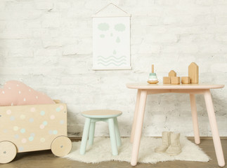 Nicely decorated kids room in pastel colors