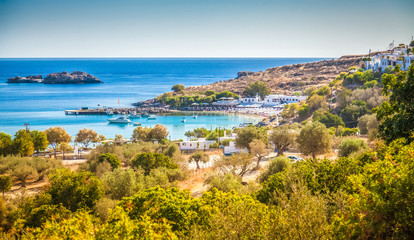 landscape with the Lindos beach