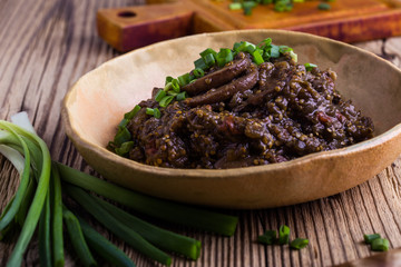 Eggplant dip with mushrooms, healthy vegan appetizer