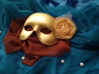 Golden mask on the two color fabric