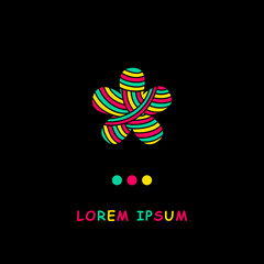 Bright poster with a multi-colored flower on a black background.