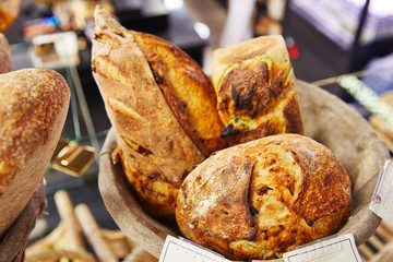 Bread texture with seeds , close up view