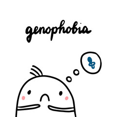 Genophobia hand drawn illustration with cute marshmallow