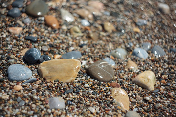 Pebble texture close up on the Mediterranean beach