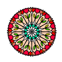 Tulips hand drawn mandala illustration minimalism with bright colors