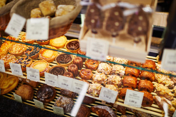 Assorted bread displayed in Bakery Shop