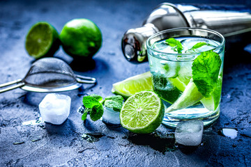 mojito in glass on dark background close up