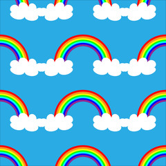 Flat design, cartoon rainbow seamless pattern background.