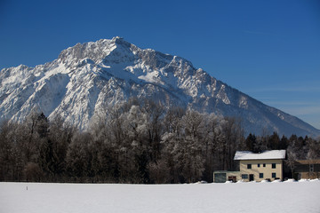 Mühlbach am Hochkönig snow mountain range in austria