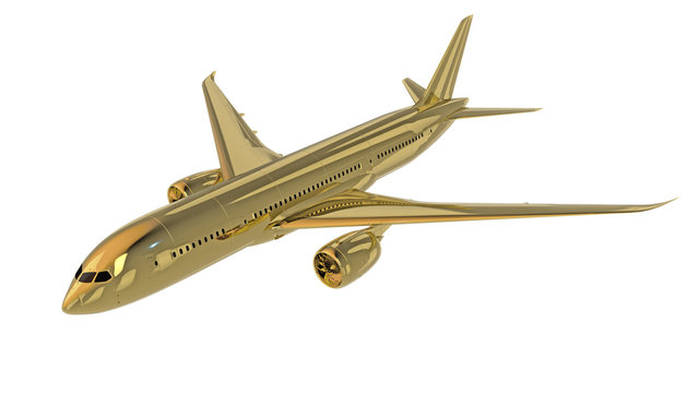 Golden jet airplane isolated. 3d render