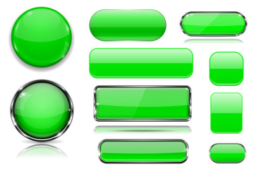 Green glass buttons. Collection of 3d icons