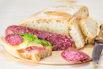 Sandwiches with salami and cheese