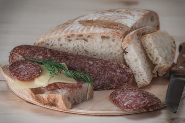 Sandwiches with salami and cheese