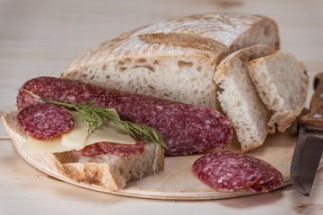 Sandwiches with salami and cheese