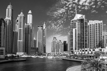 Fototapeta premium Amazing Dubai Marina skyline at sunset, United Arab Emirates
