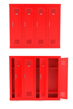 Red lockers. 3d rendering illustration isolated on white background